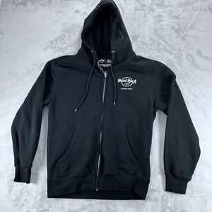Hard Rock Cafe Jacket Hoodie Men's Medium Black  Full Zip Drawstring  Graphic